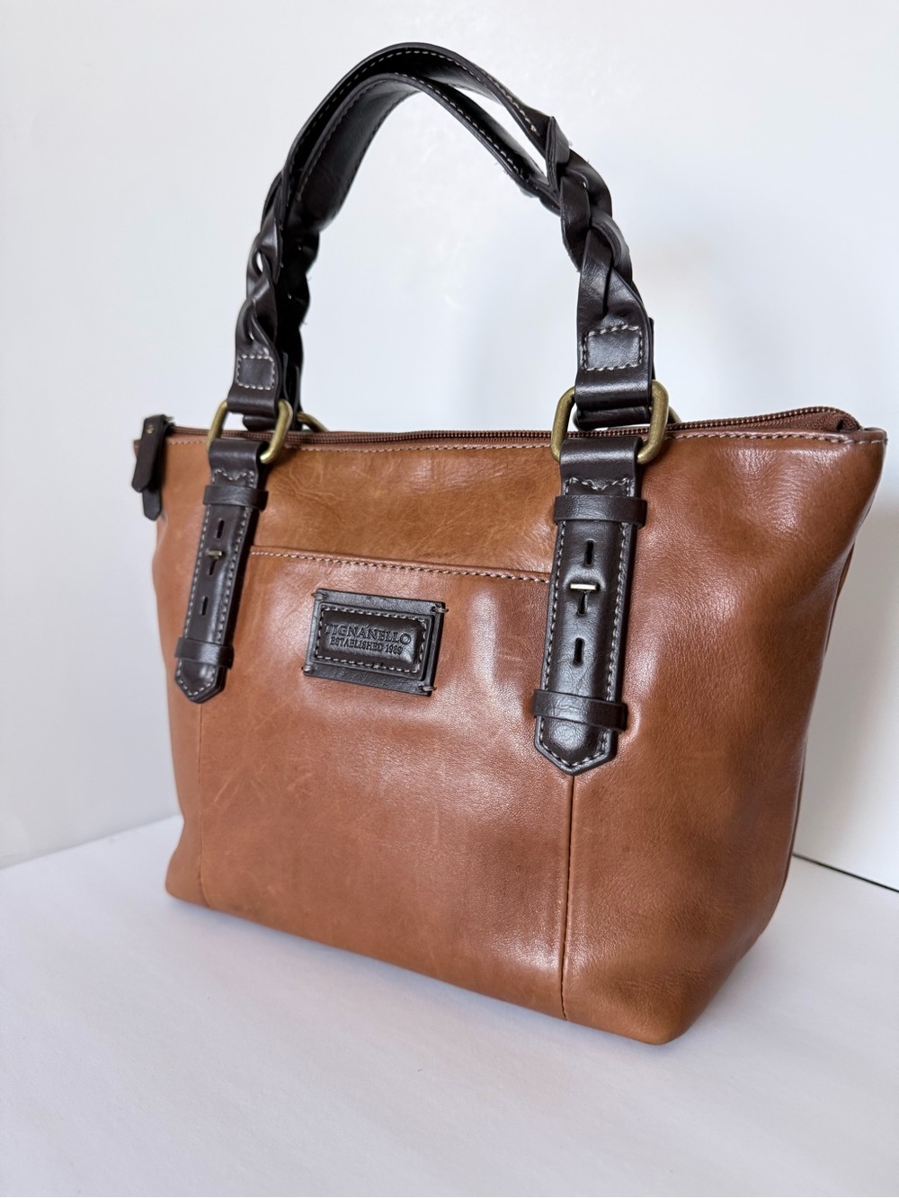Tignanello Brown Leather Tote Bag with Dark Brown Handles